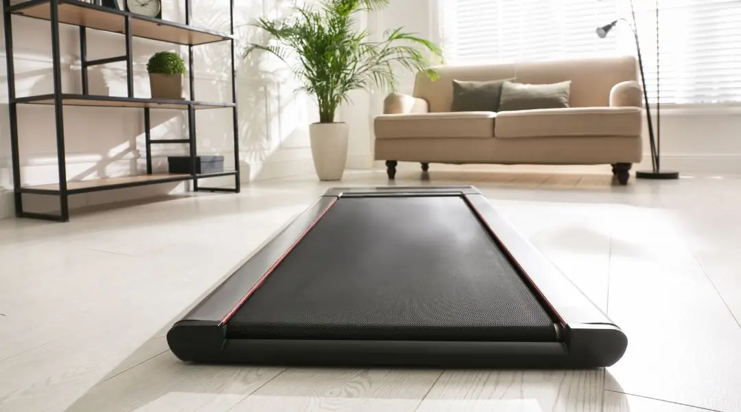 Compact treadmill in a bright modern living room