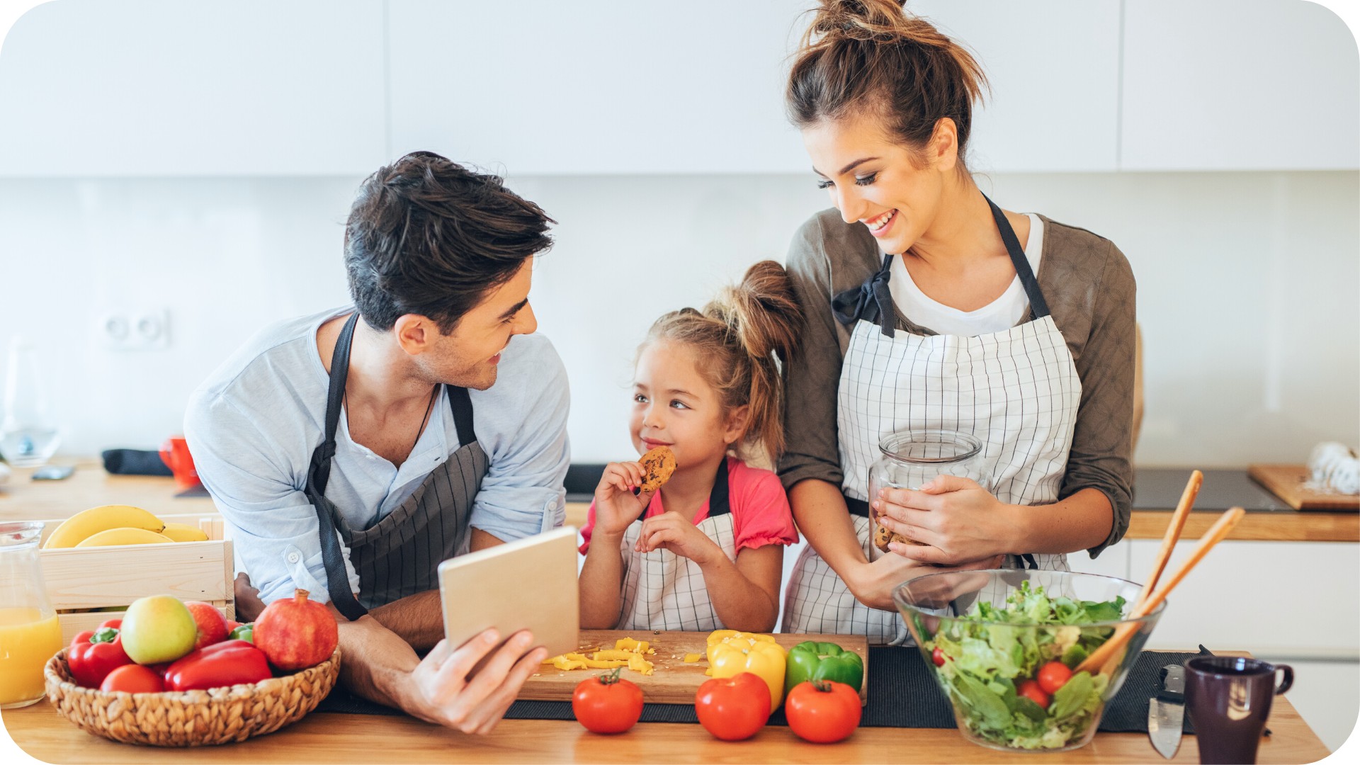 Family cooking healthy food