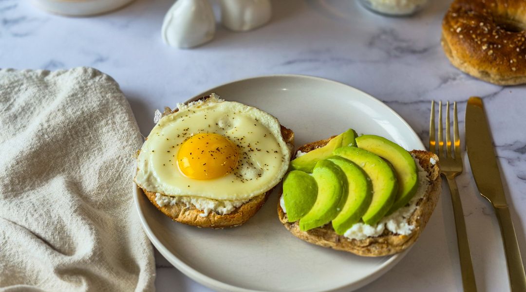 Egg, ricotta, and avocado bagel