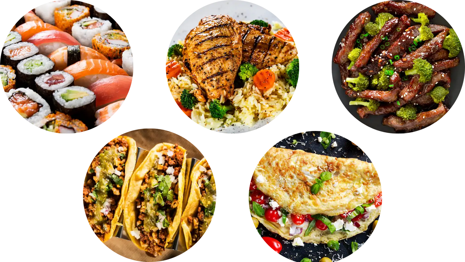 sushi chicken beef tacos eggs - common gluten-free meals