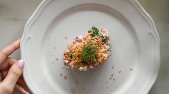 Tartare de duo de saumon, crumble de panko