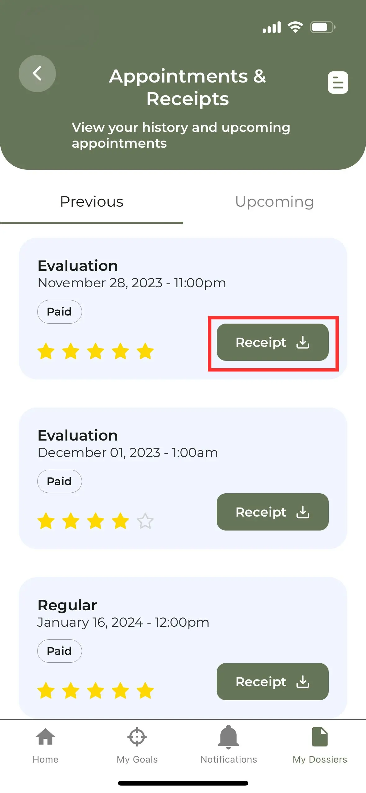 How do I access my insurance receipts?