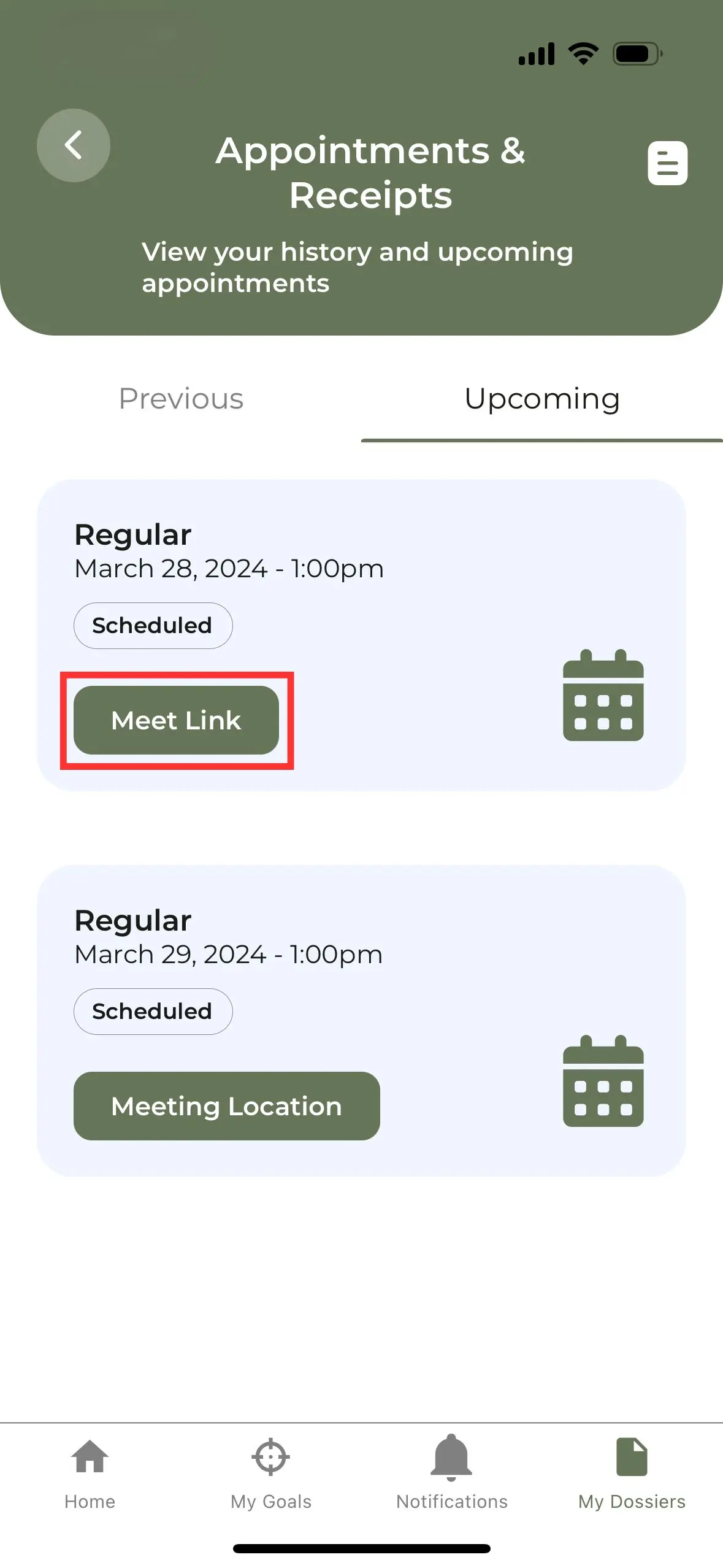 How do I get the link for my virtual appointment?