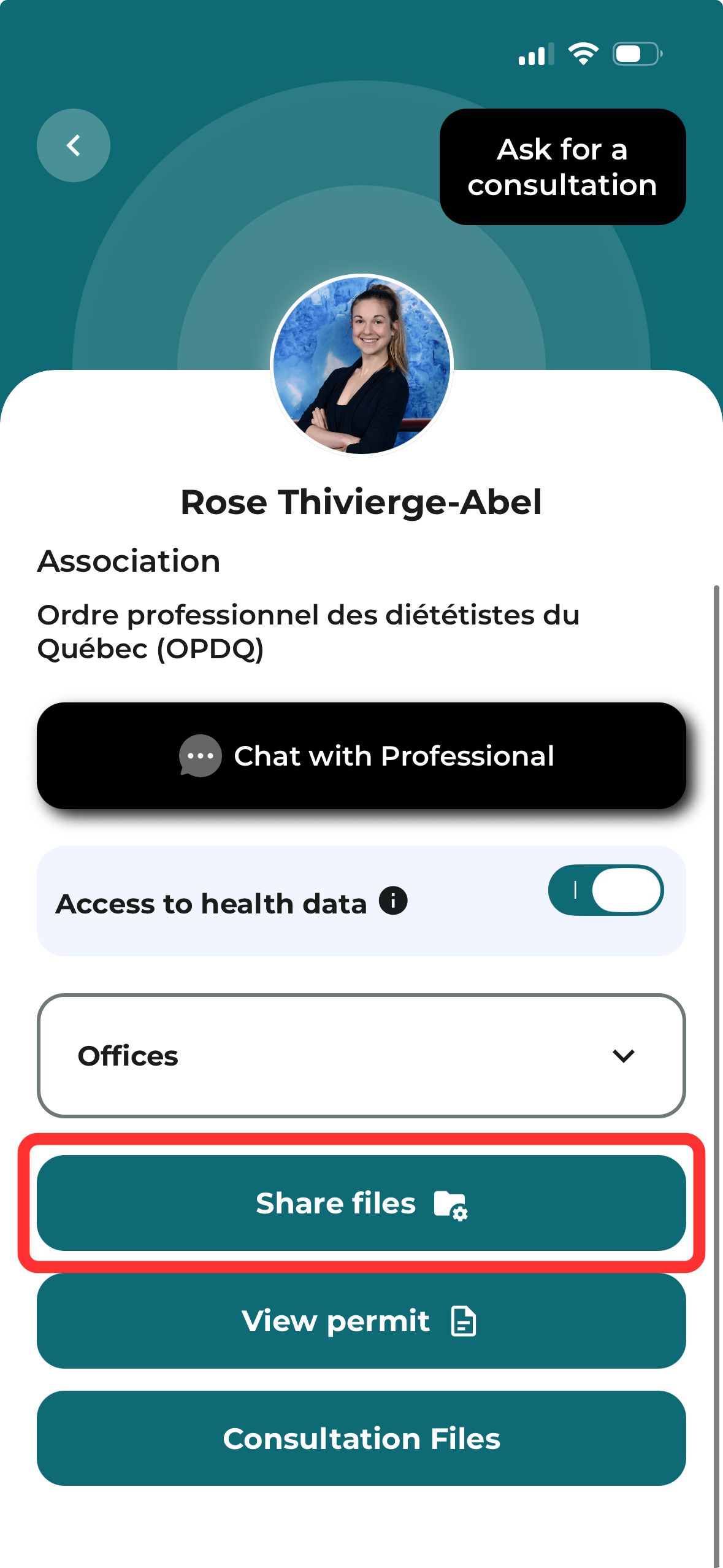 How can I share documents with my dietitian?