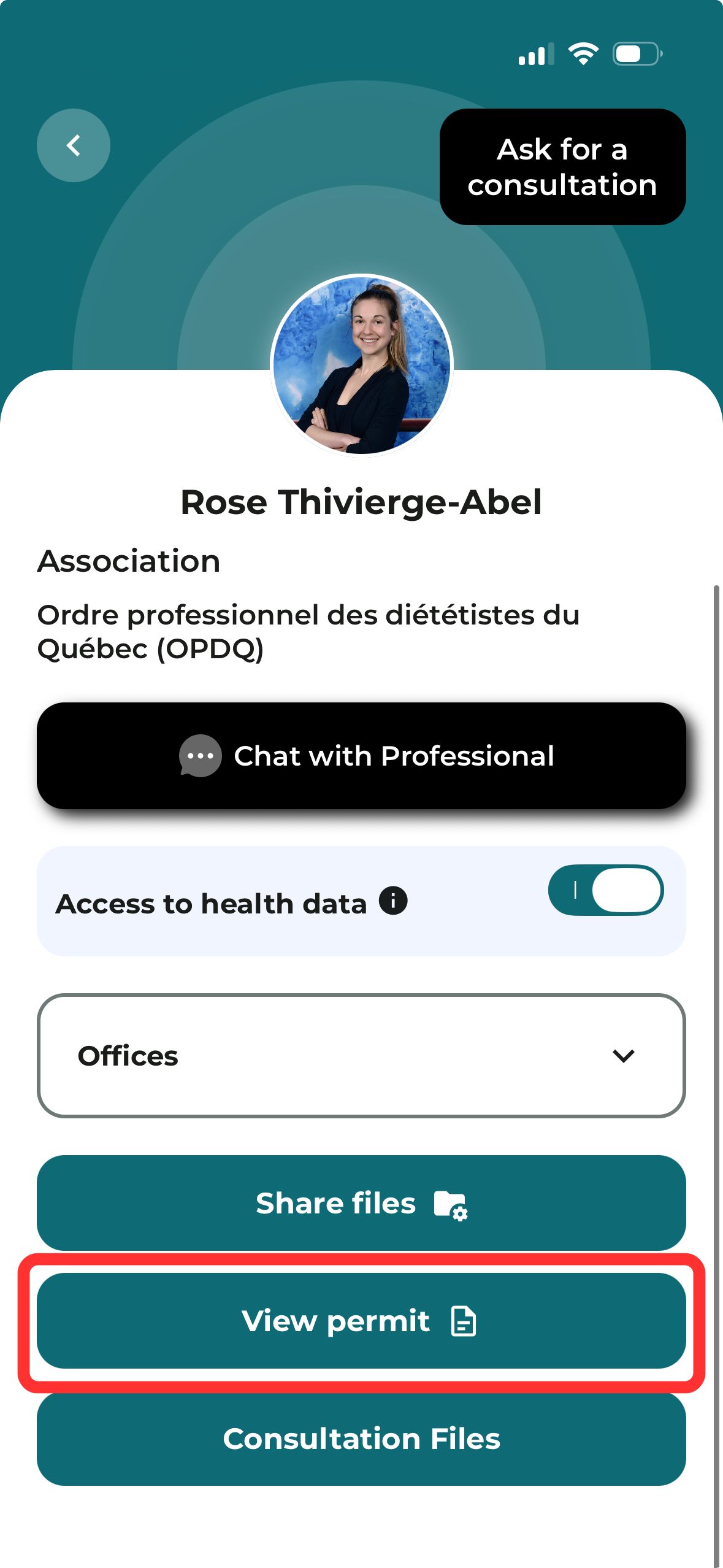 How can I view my dietitian's practice permit?