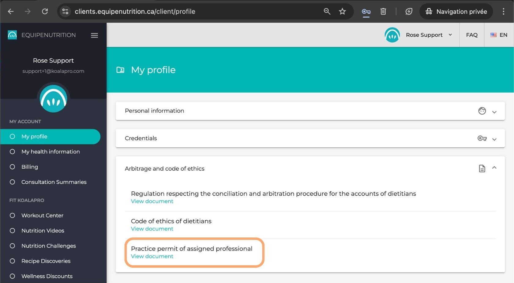 1.14 How can I view my dietitian's practice permit?
