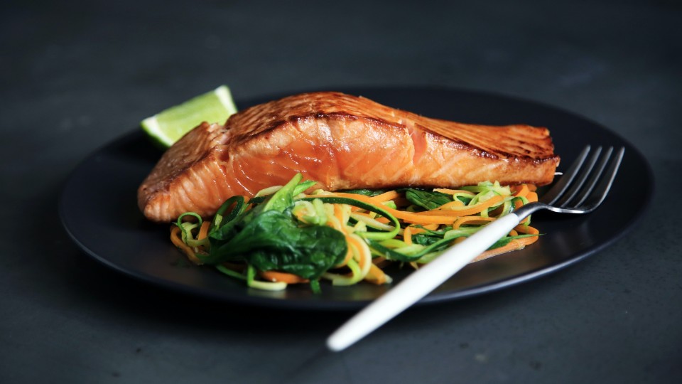 salmon with vegetables in a plate