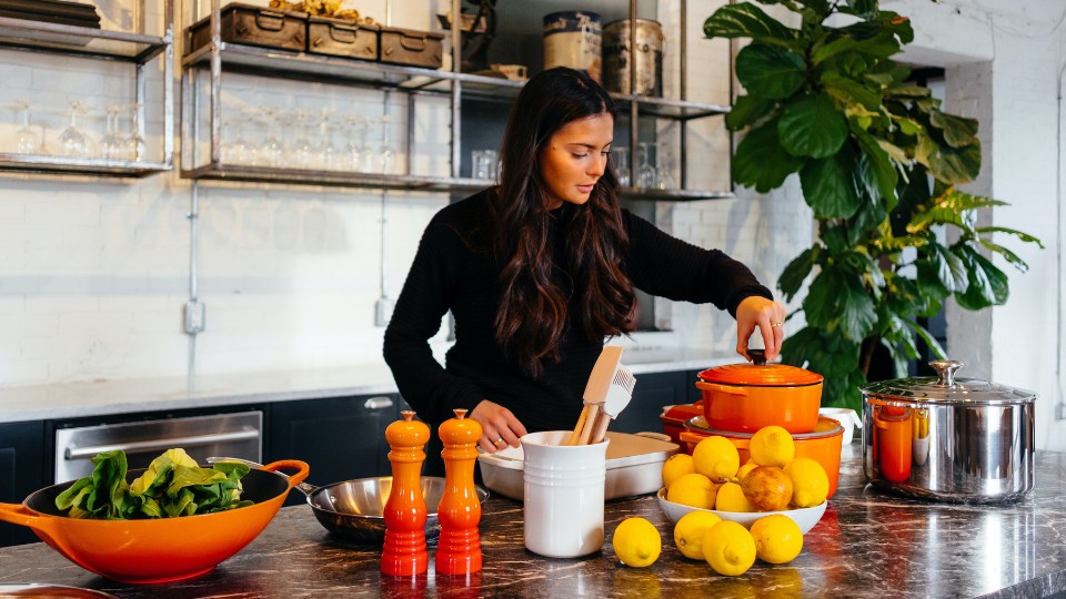 woman cooking in a modern kitchen