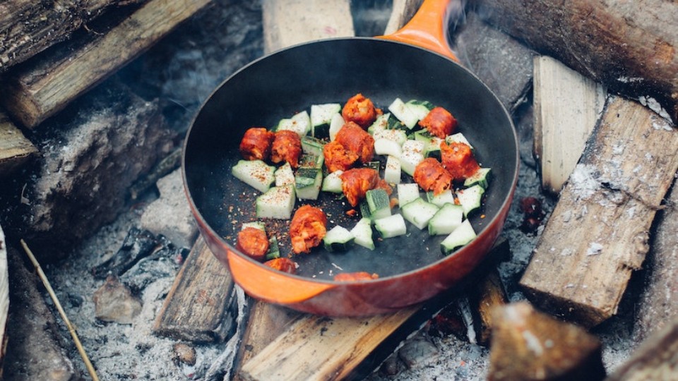 vegetables pan-fried over a wood fire