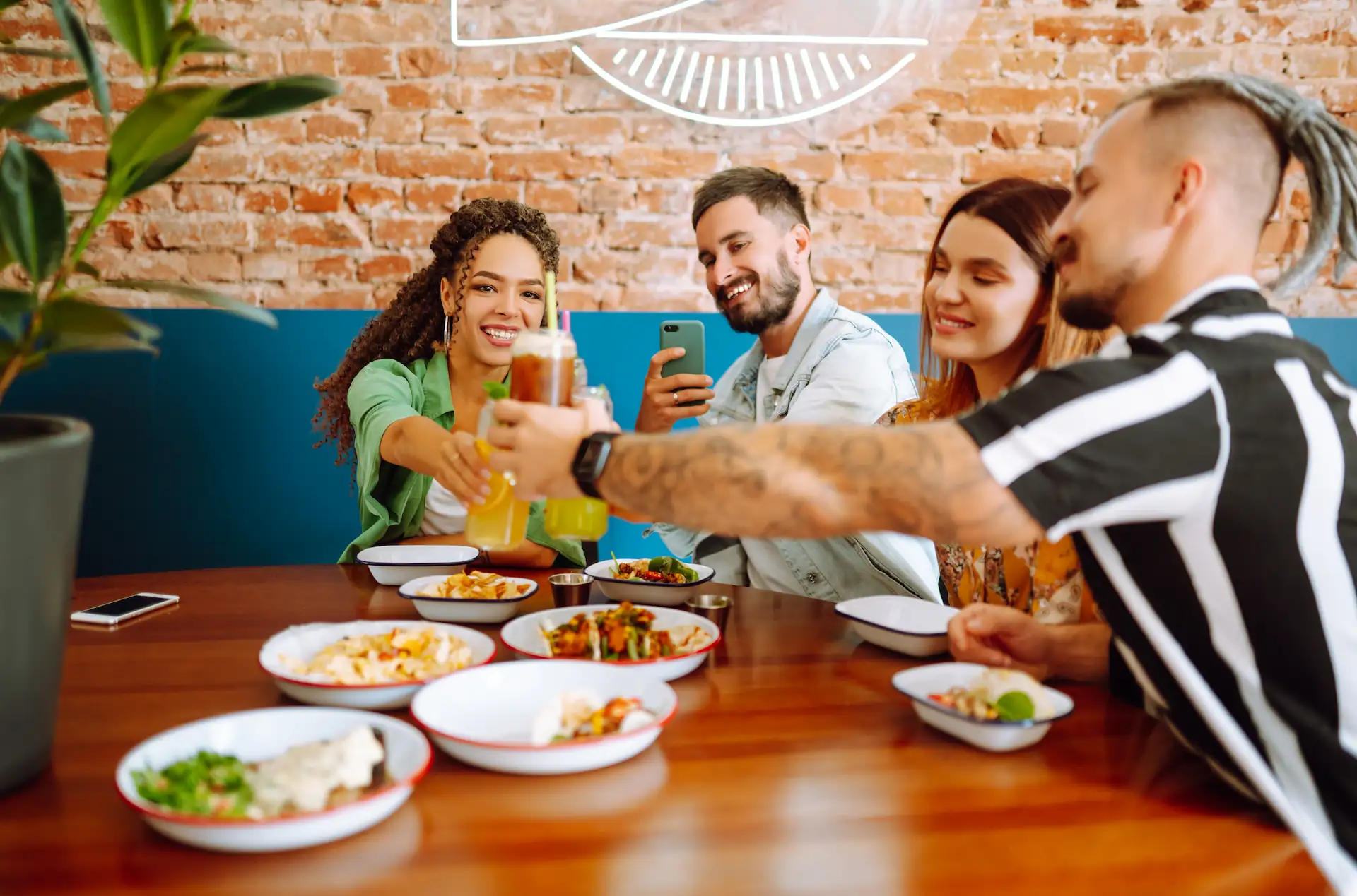 friends having fun at the restaurant