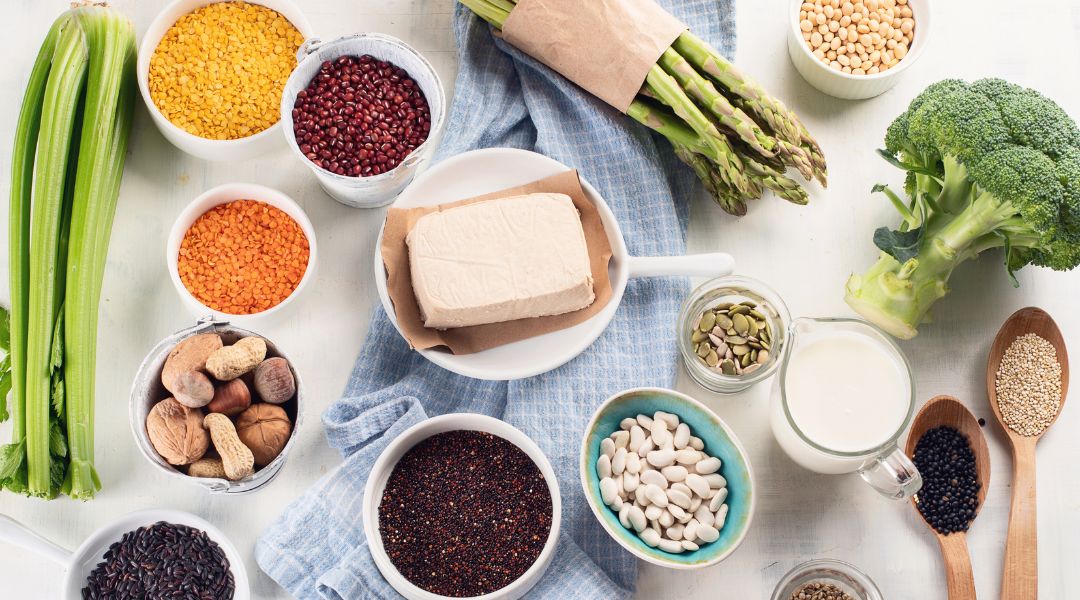 a variety of plant-based protein foods