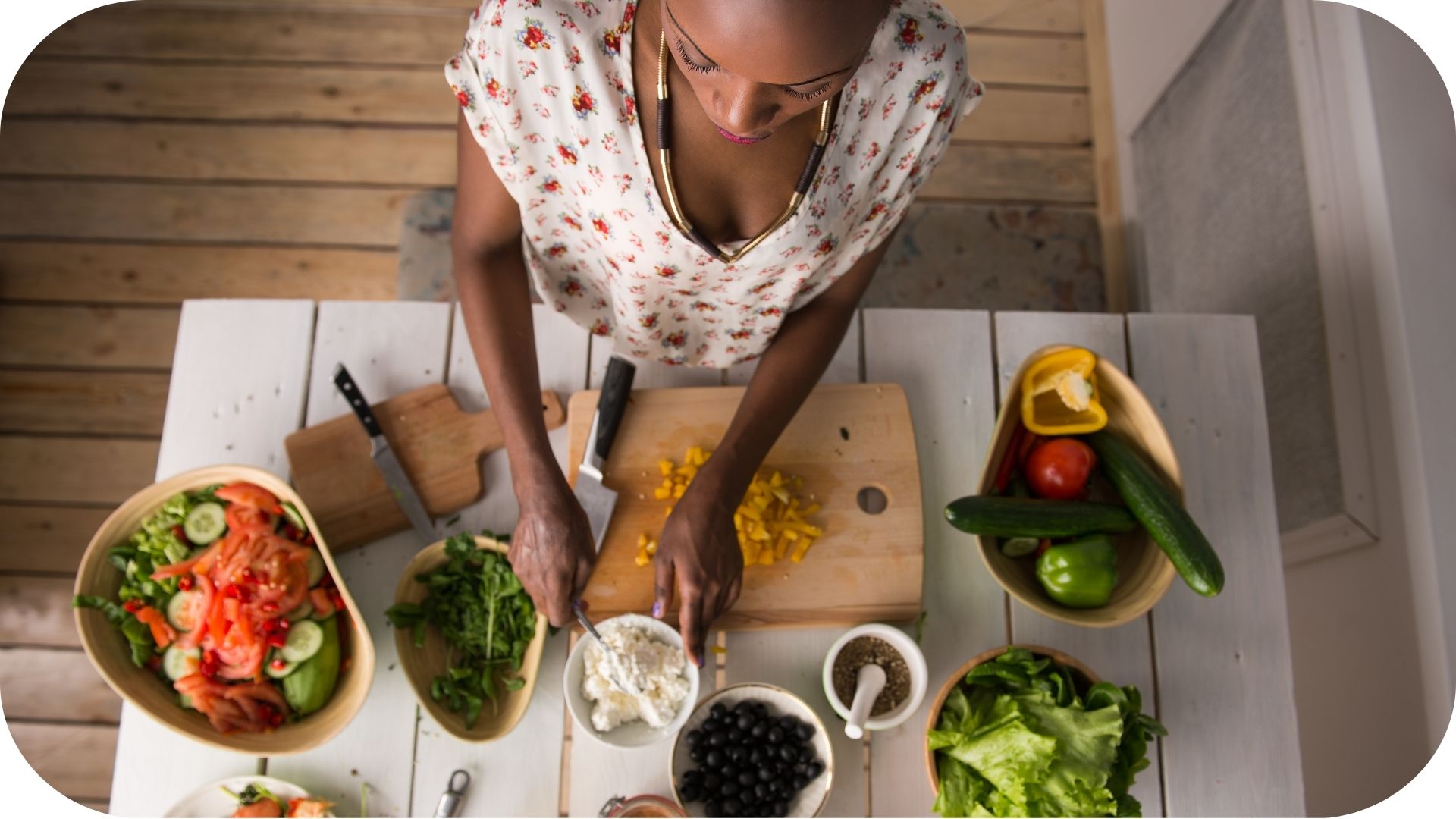 Woman cutting vegetables