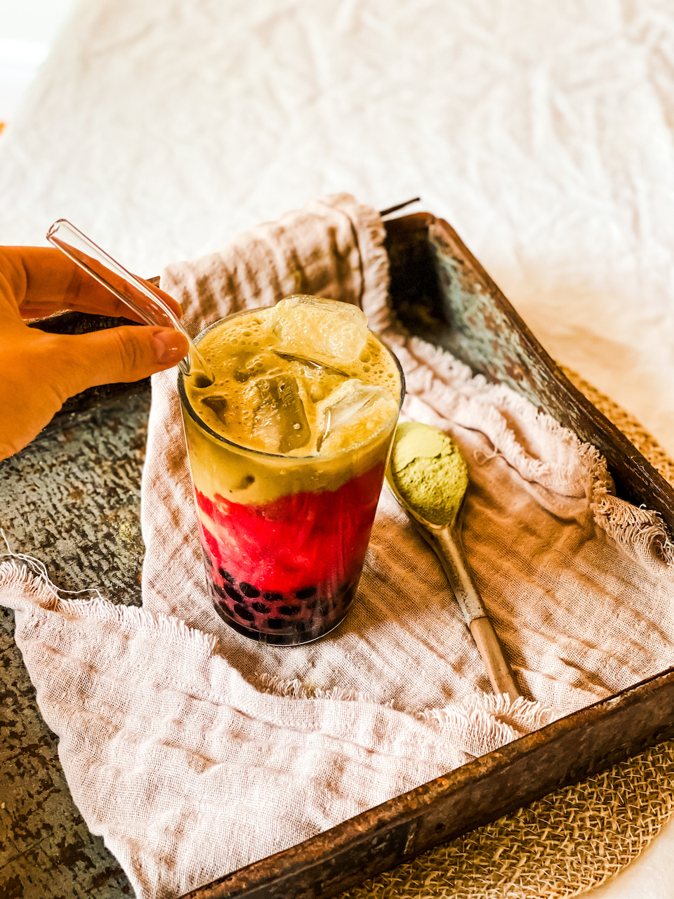 Strawberries and Matcha Bubble Tea Healthy Recipe