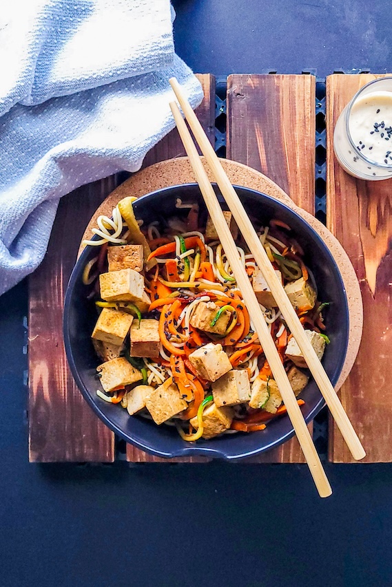 Tofu and Brown Rice Noodle Salad Bowl | Healthy Recipe from Dietitian