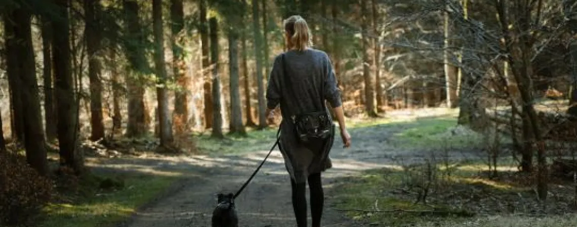 Girl walking dog