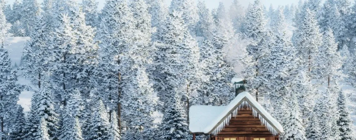 winter cabin in the woods