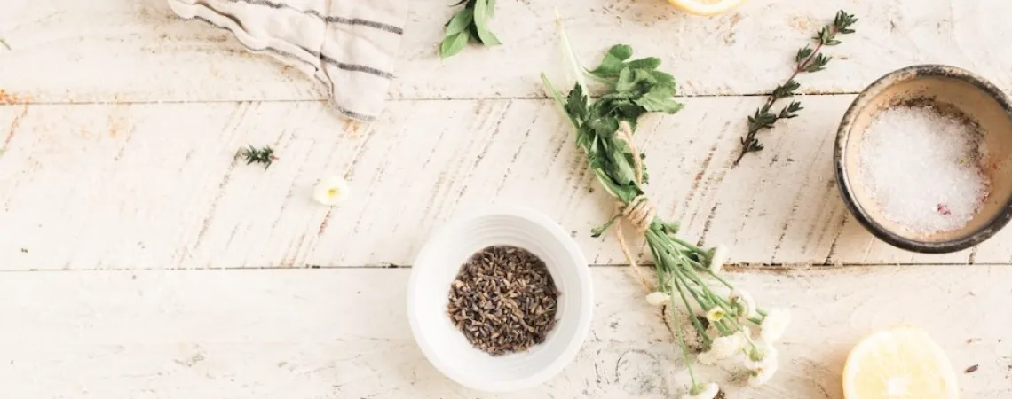 herbs on a wooden table