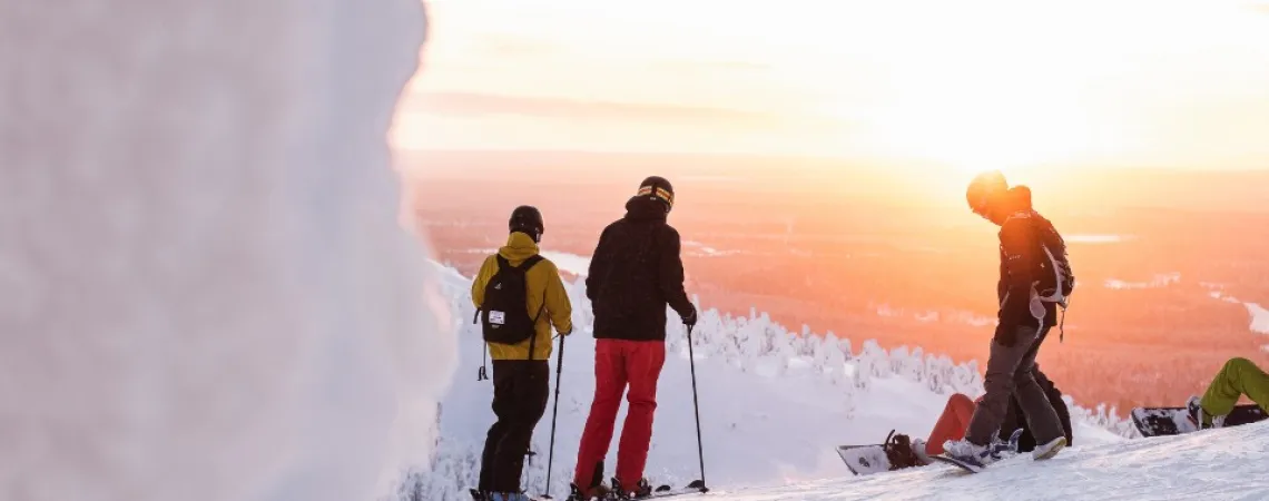 adults skiing in the middle of winter on a mountain