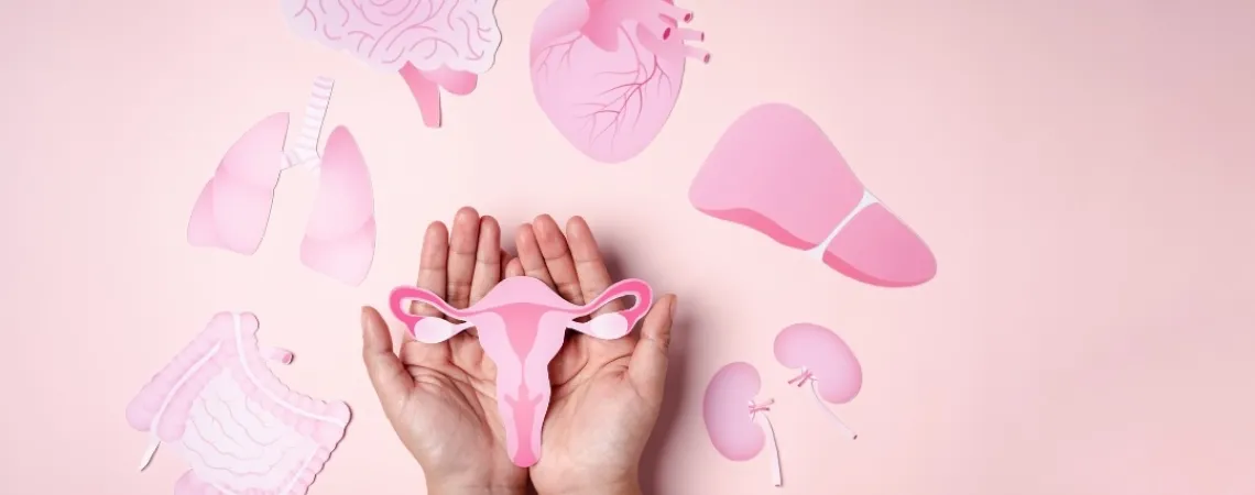 a person's hands are holding pink paper cutouts of organs infertility nutrition advices