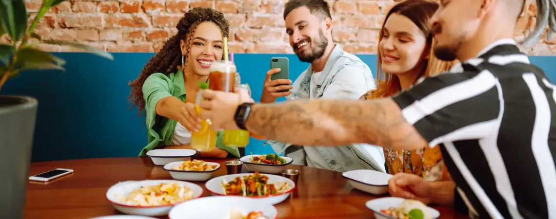 friends having fun at the restaurant
