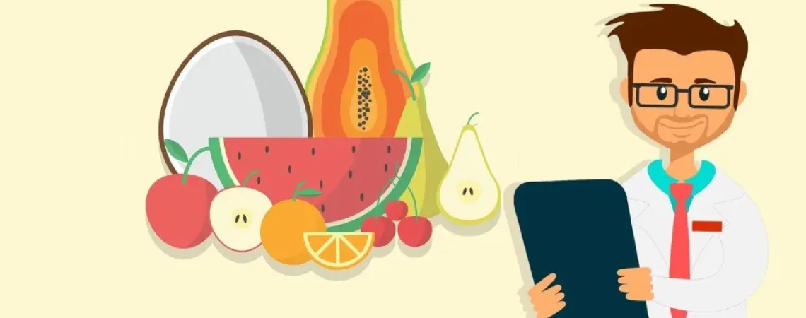 nutritionniste avec des fruits et légumes