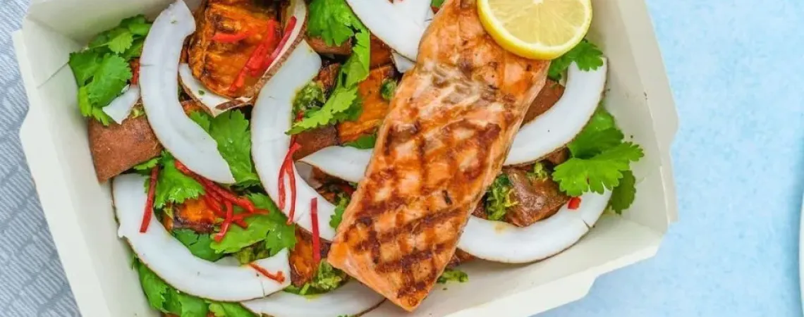 take out salmon on a salad