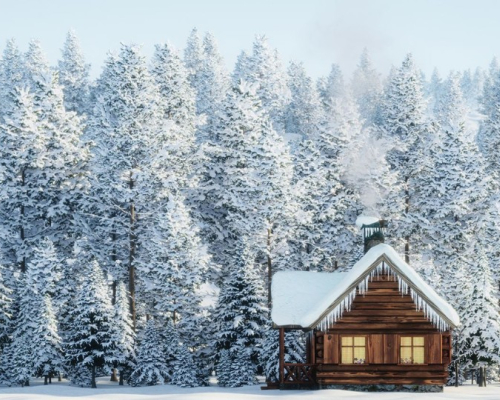 winter cabin in the woods
