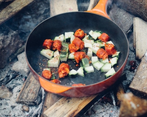 vegetables pan-fried over a wood fire