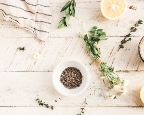 herbs on a wooden table