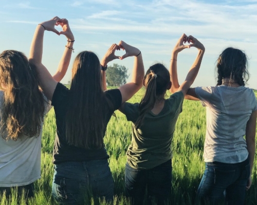 4 teenage girls in a field