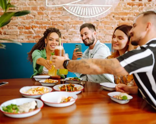 friends having fun at the restaurant