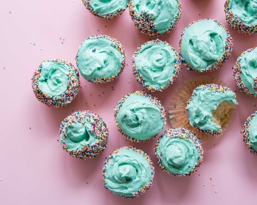 Blue cupcakes with confettis