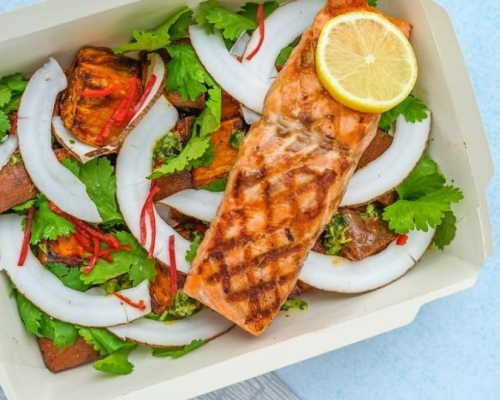 take out salmon on a salad