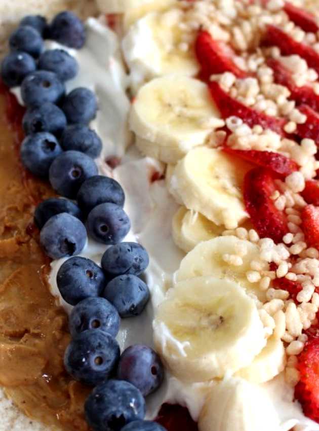 Breakfast Tortilla with Fruits, Peanut Butter, and Rice Krispies