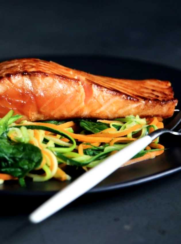 salmon with vegetables in a plate