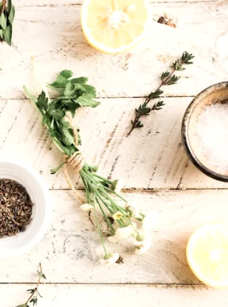 herbs on a wooden table