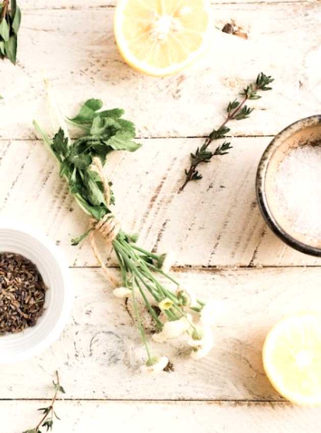 herbs on a wooden table