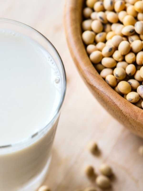 Glass of soy beans with soy beans