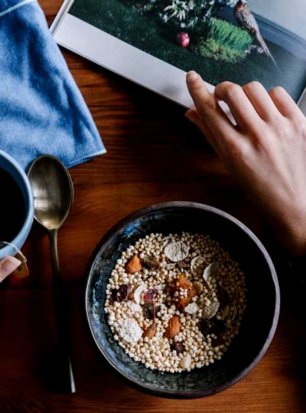 breakfast with tea and a book