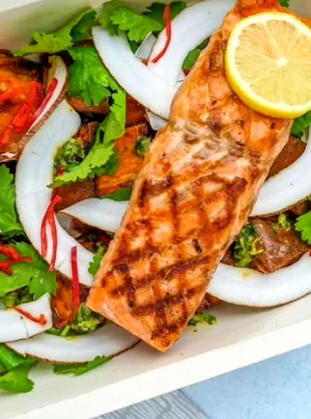 take out salmon on a salad