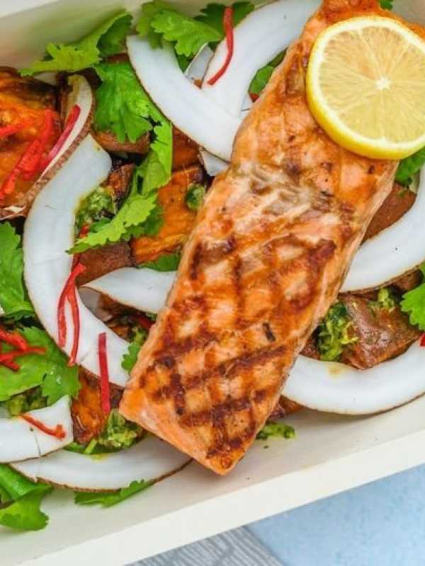 take out salmon on a salad