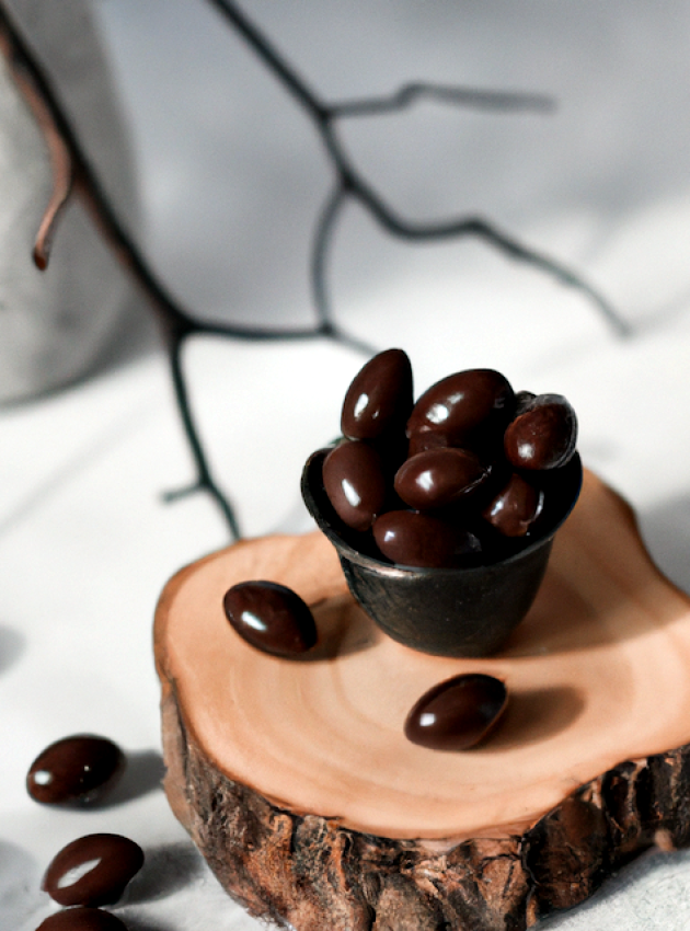 Amandes enrobées de chocolat faible en sucre