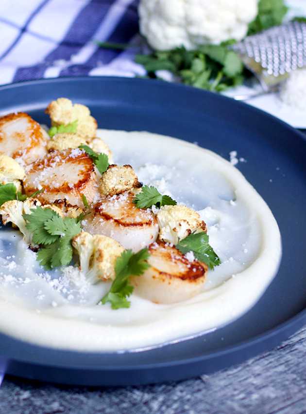 Pétoncles sur purée de chou-fleur au parmesan